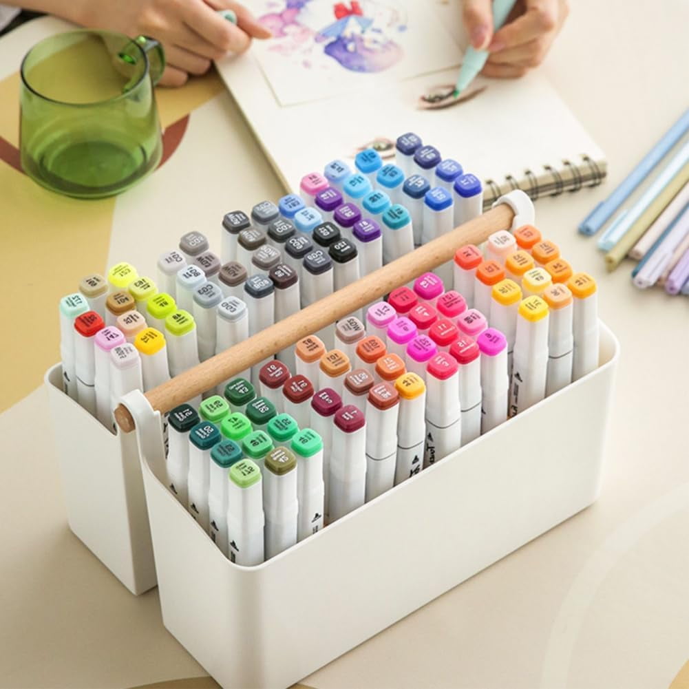 Art Caddy Organizer Portable,Marker Box, Large Pen Holder for Desk, Art Supply Storage Bin with Adjustable Dividers for Colored Pencils,Markers,Craft Organizers