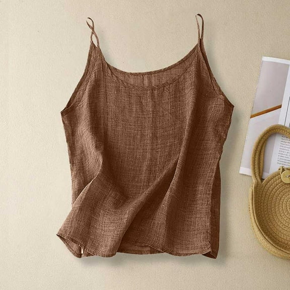Clearance! LIZUOJUNF Business Tunic Blouses Cotton Linen Tank Tops for Women Casual Summer Gauze Shirt Basic Sleeveless Layering Camisoles Beach Vacation Clothes