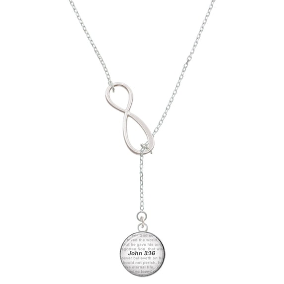 Delight Jewelry Silvertone Domed John 3:16 Silver tone Elegant Infinity Lariat Necklace