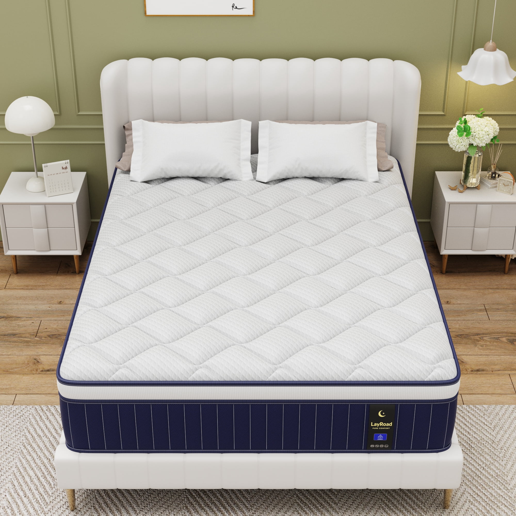 Miniyam 10" Hybrid Mattress in a Box - Medium Firm Support, Memory Foam & Pocket Springs, Queen