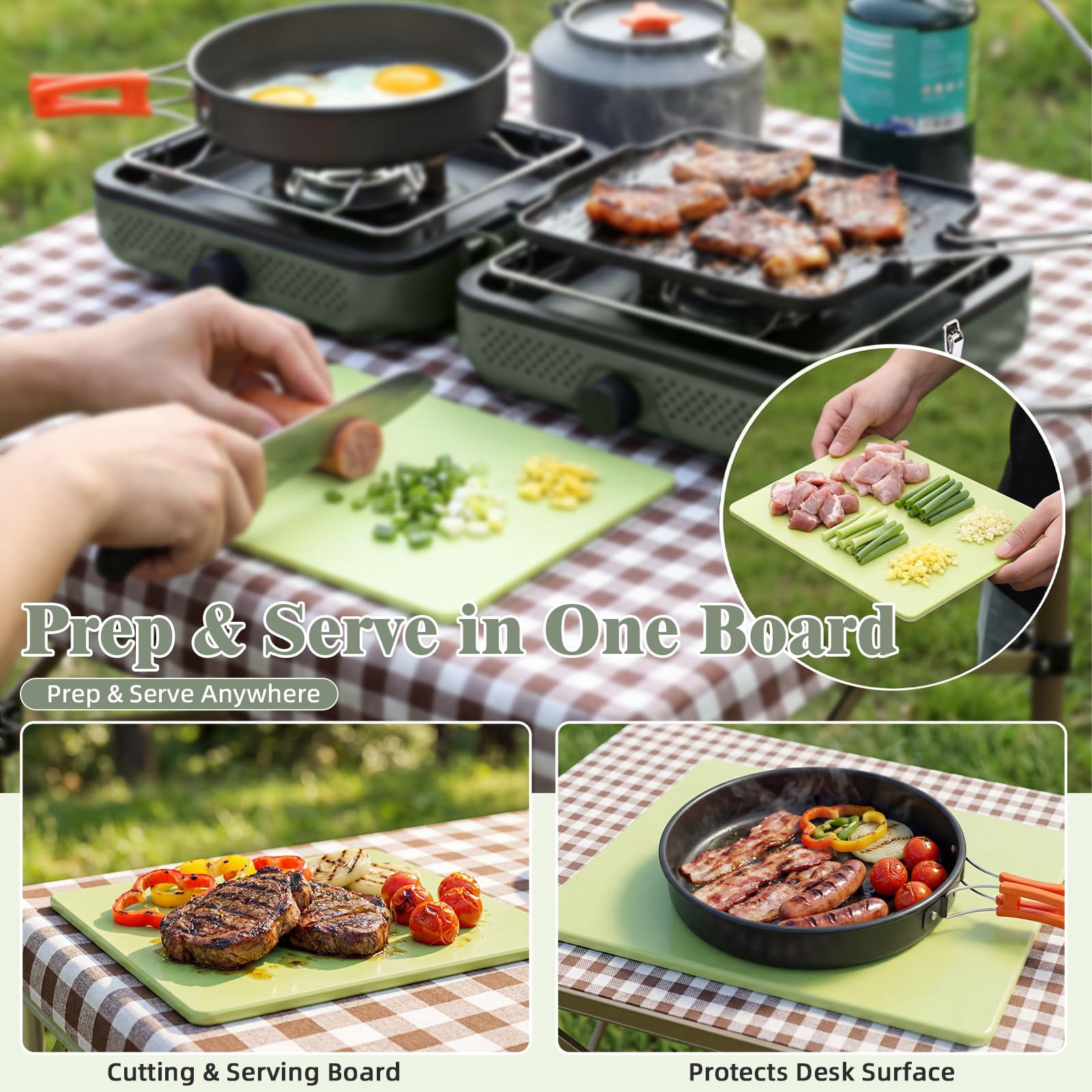 2 Burner Propane Camping Stove  30000 Btu Foldable Portable Gas With Cookware Set & Carry Bag Outdoor Cooking For Rv Emergency Use Green