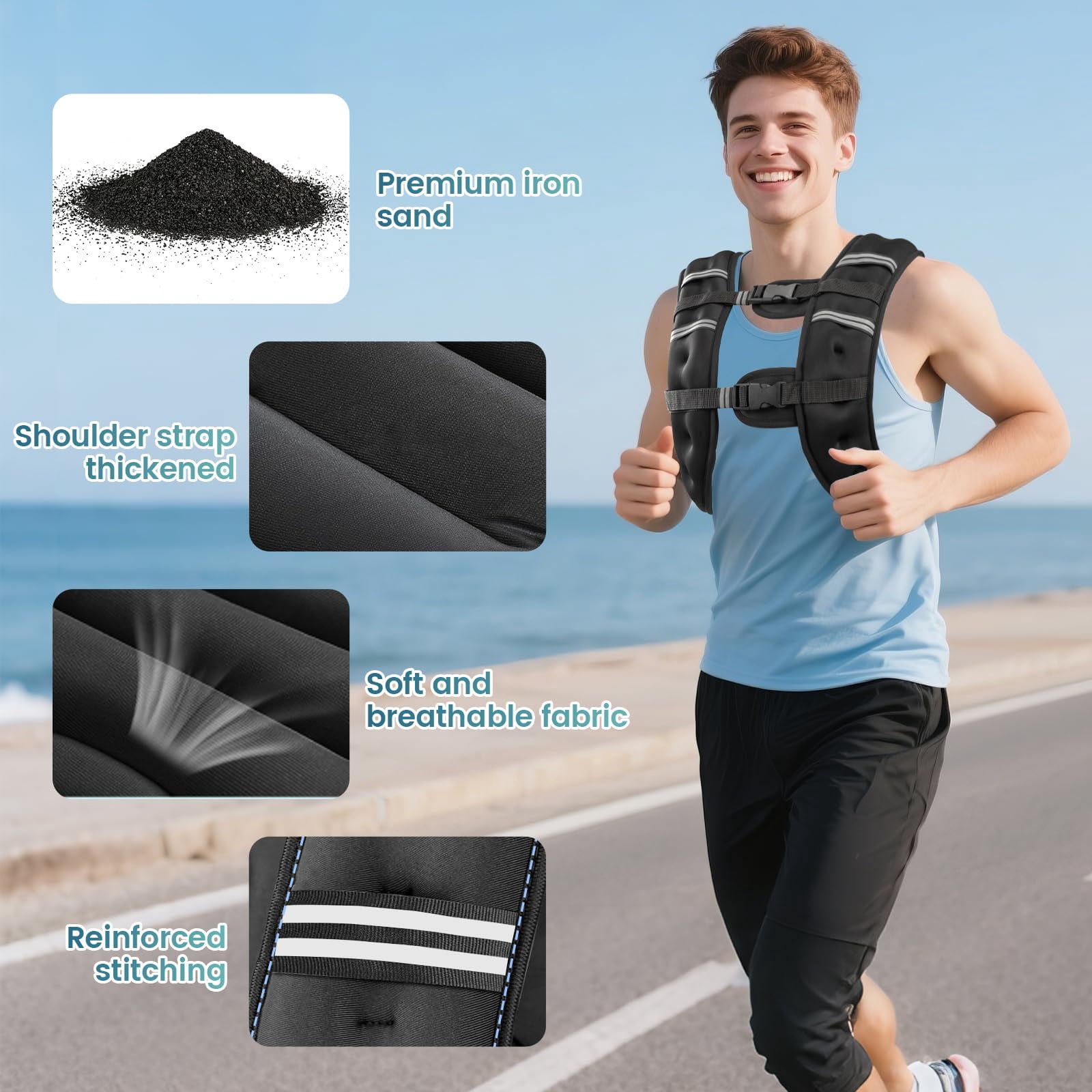 Black 12 LB Weighted Vest for Strength Training Running Jogging Walking
