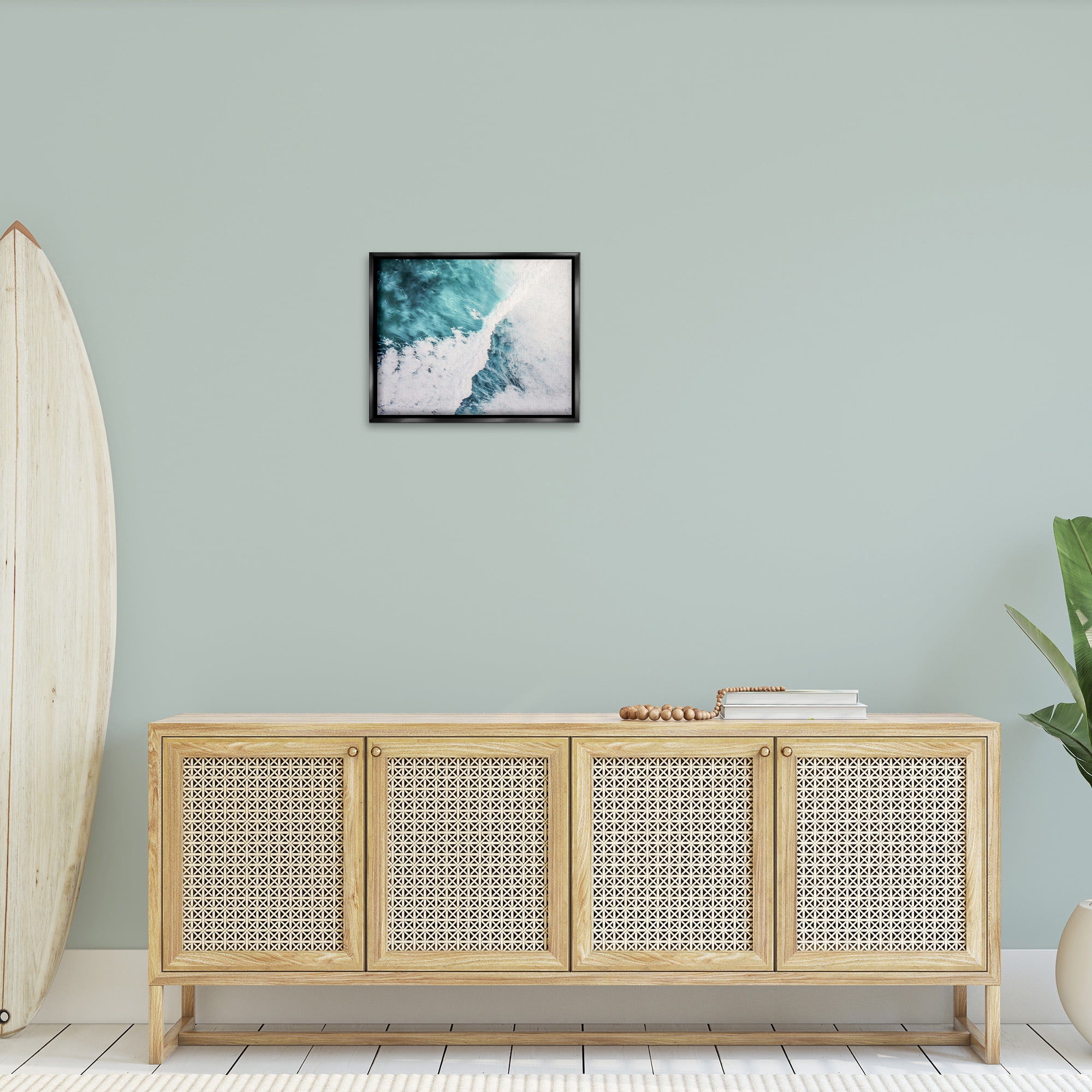 Stupell Industries Asymmetrical Splashing Waves Landscape Photography Black Floater Framed Canvas Art Print Wall Art, 21 x 17