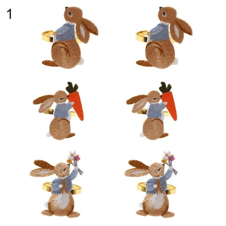 

HOVTOIL Napkin Ring 6Pcs Rabbit Pattern Easter Napkin Ring Anti-aging Metal Eco-friendly Serviette Buckles for Bar