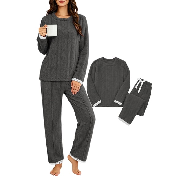 APEXFWDT Fuzzy Fleece Pajamas Sets for Women Soft Comfy Pullover Top and Pants Pjs Sets Warm Loungewear Sleepwear