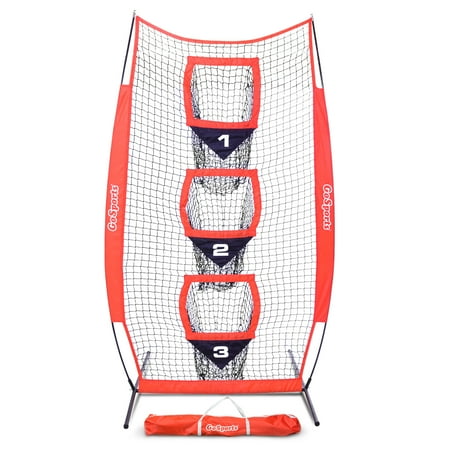GoSports 8 X 4 Foot Foldable Reinforced Steel Bow Frame 3 Pocket Quarterback Accuracy Football Training Net with Portable Carrying Bag