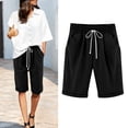 thumbnail image 2 of Aihuaihua Linen Shorts for Women Bermuda Pants Knee Length Long Shorts Solid Color Plus Size Dressy Casual Pull On with Drawstring XL, 2 of 6