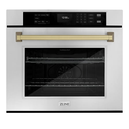 ZLINE 30 in. Autograph Edition Professional Convection Single Wall Oven with Air Fry and Self Clean in Stainless Steel with Champagne Bronze Handle (WASZ-30-CB)