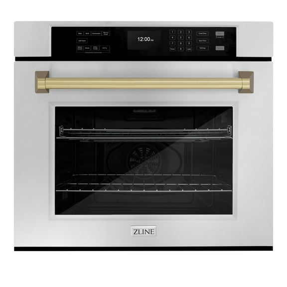 ZLINE 30 in. Autograph Edition Professional Convection Single Wall Oven with Air Fry and Self Clean in Stainless Steel with Champagne Bronze Handle (WASZ-30-CB)