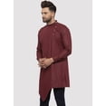 thumbnail image 3 of eloria Men's Traditional Maroon Cold-Shoulder Sleeves Asymmetric Kurta, 3 of 7