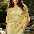 thumbnail image 2 of UTSJKR Women’s Crochet Knit Poncho Shawl, Sequin Decor Triangle Fringe Hem Cape, Lightweight Pullover Wrap for Beach Party and Daily Vacation Wear Yellow L, 2 of 5