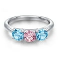 thumbnail image 3 of Gem Stone King 925 Sterling Silver Pink Lab Grown Diamond and Swiss Blue Topaz Engagement Ring for Women | 1.80 Cttw | Round 5MM | Gemstone April Birthstone | Size 6, 3 of 6