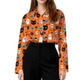 thumbnail image 5 of Delconic Womens Halloween Print Button Down Shirt Long Sleeve Casual Regular Fit Collared Blouse Pumpkin Pattern Top Saffron XL, 5 of 7