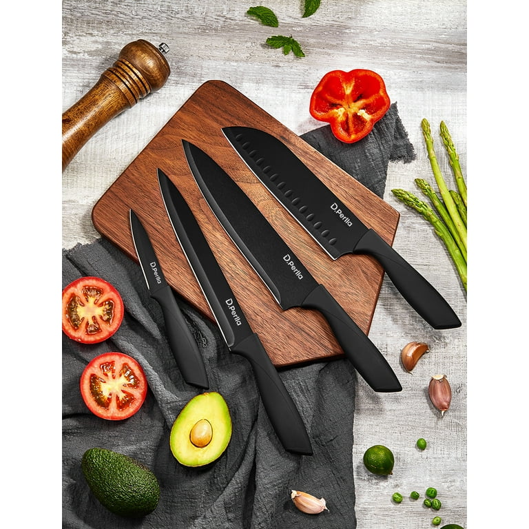 Kitchen Knife Set, 6-Pieces Black Knife Block Set with Cracked