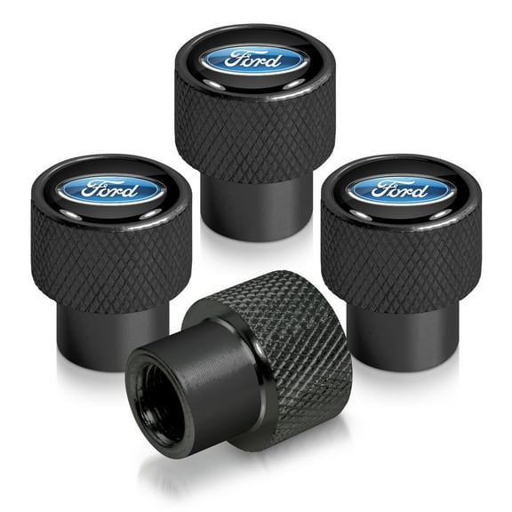 Ford Logo in Black on Black Aluminum Tire Valve Stem Caps