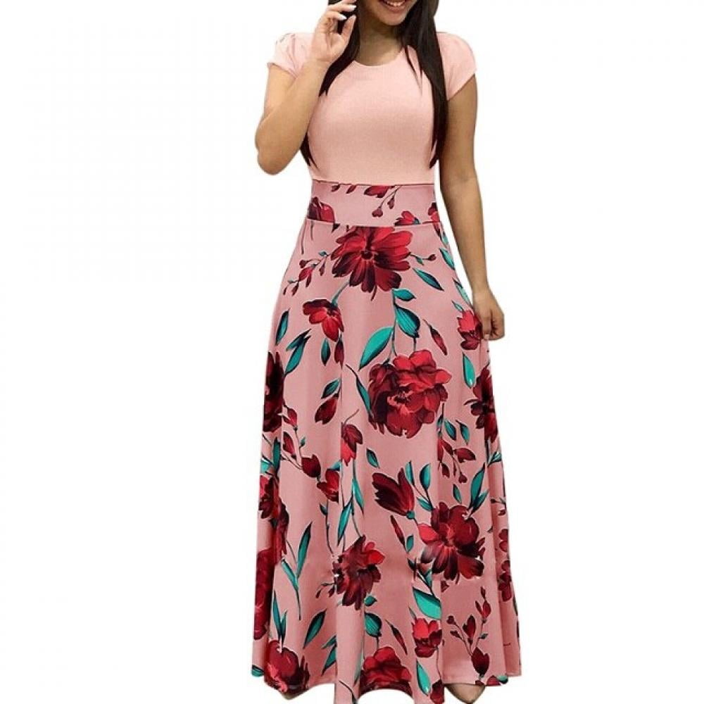 1pcs Women Floral Print Maxi Dress O 