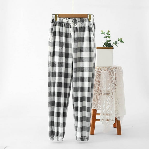 Womens' Flannel Fuzzy Pajama Pants Plaid Thermal Drawstring Elastic Waist Sleepwear Thick Warm Comfy Long Trousers with Pockets Autumn Winter Cozy Clothing Loungewear & Homewear
