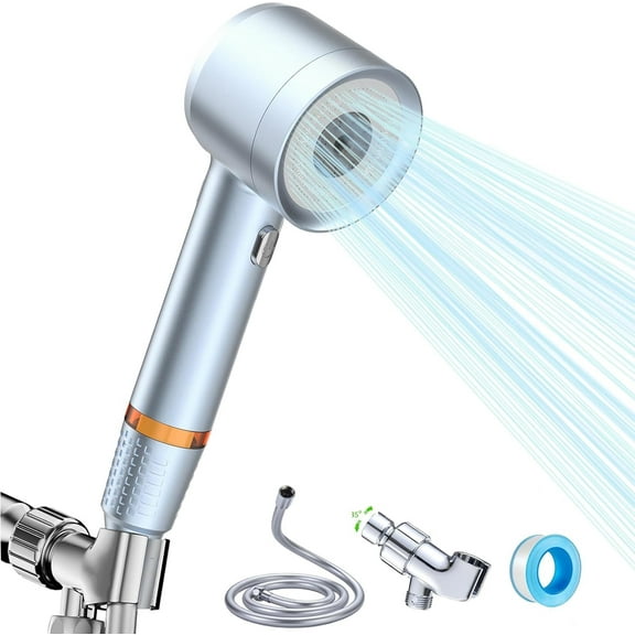High Pressure Shower Head with Handheld, with Pause Switch 4 Spray Modes Water Saving Filter Showerhead, Showerhead Set with Hose, Bracket and Cotton Filter, Make Bathing Healthier (Blue)