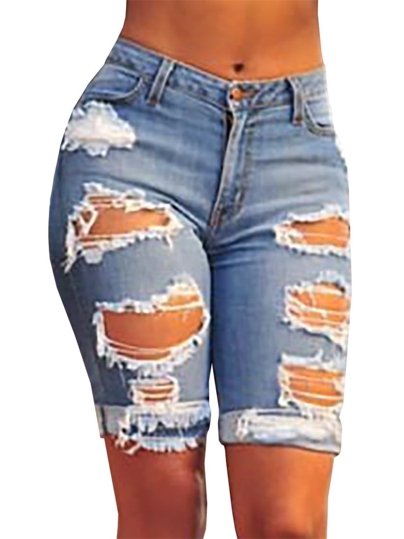 SySea - Women Holes Ripped Jeans Summer Casual Denim Capris Knee-length ...