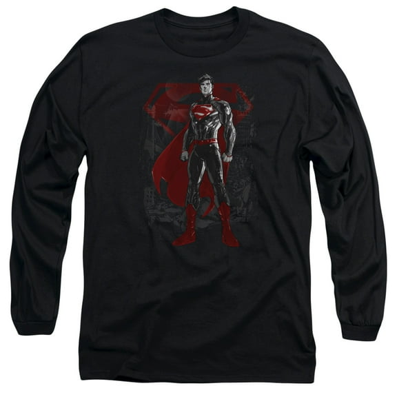 Superman Aftermath Long Sleeve Adult 18/1 T-Shirt Black