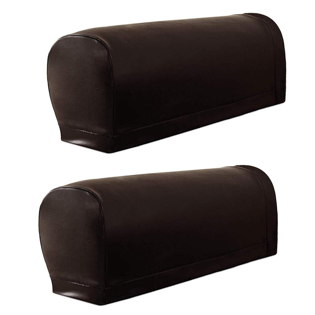 2 Pieces Non- PU Leather Stretch Sofa Arm Covers, Furniture Couch Armrest Covers ,