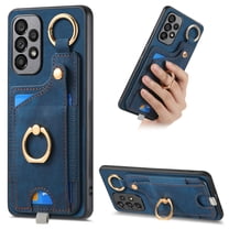 ELEHOLD Back Wallet Case for Samsung Galaxy A12 5G Premium PU Leather Credit Card Slots Strong Magnetic Compatible with Magnetic Car Mount Holder Finger Ring Holder Stand Drop Protection Case,blue