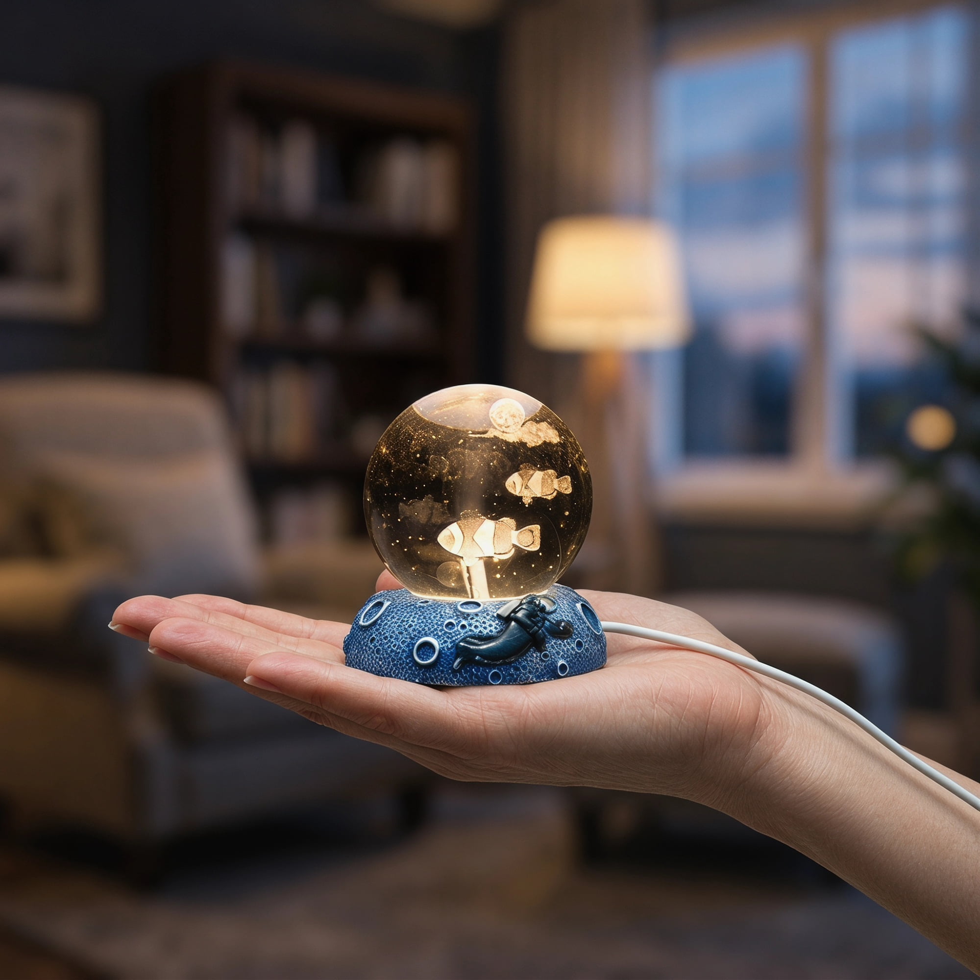 Unique Bargains Glowing Crystal Ball 3D Glass Ornament with LED Light Base Beige Style E