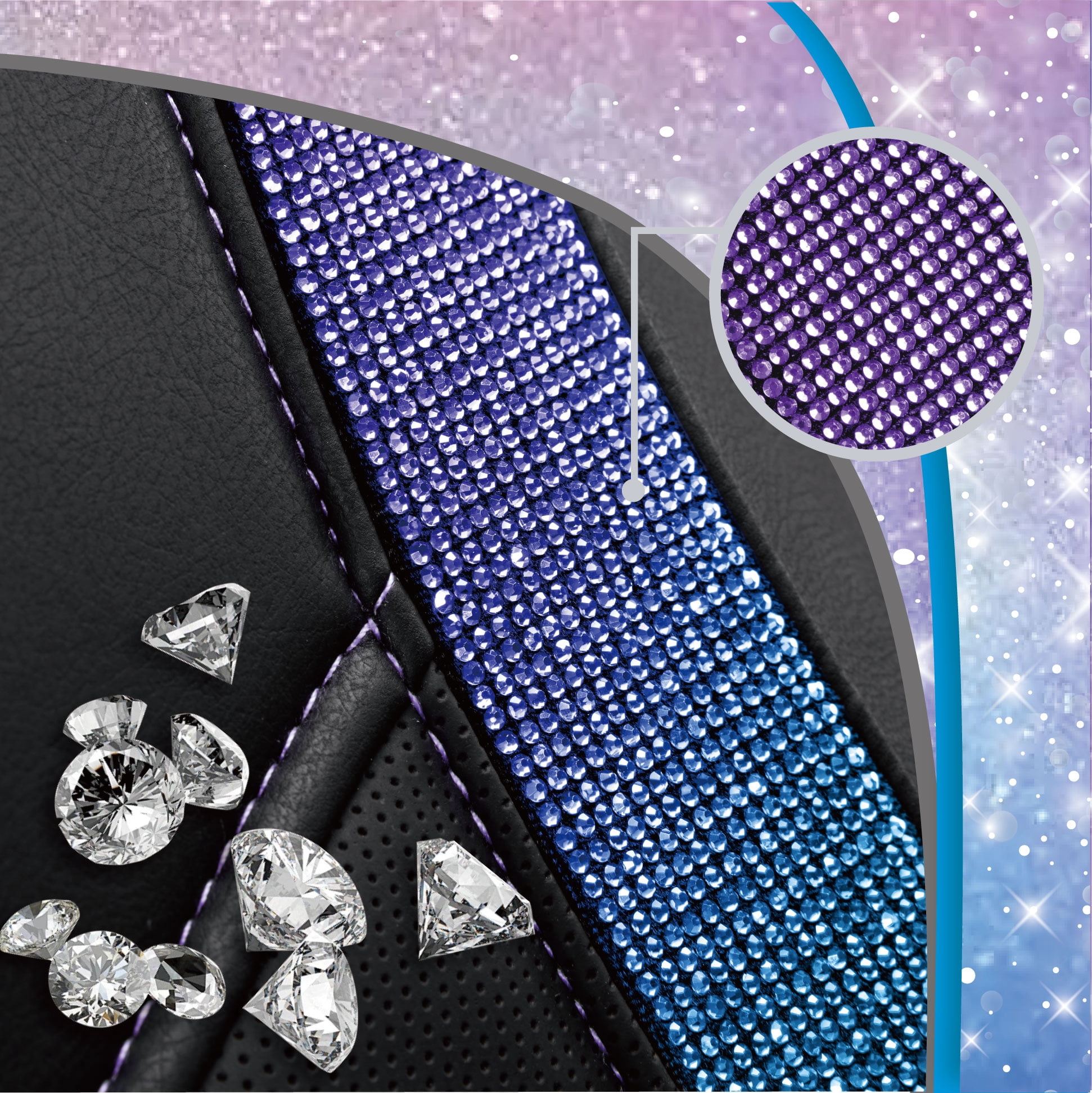 Auto Drive Diamond Leather Car Seat Cover,Luxury Bling Crystal Design,Universal Fit for Cars,SUVs Purple Blue