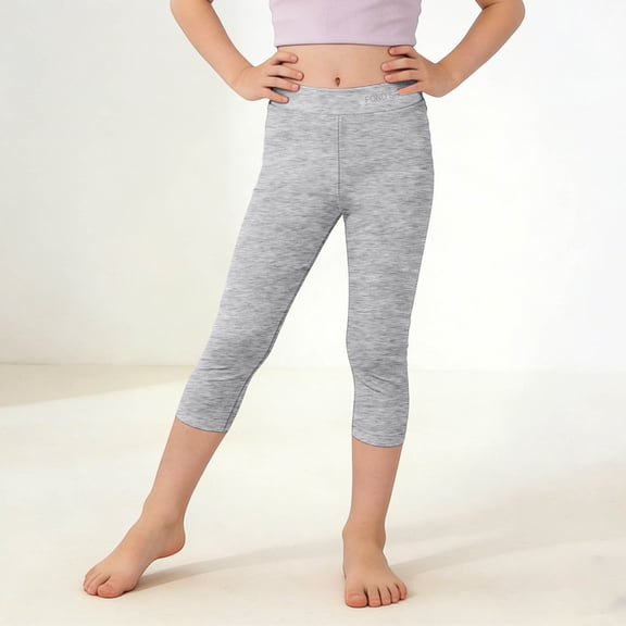 BRGZLK Girls Capri Leggings Solid Color High Waisted Soft Comfy Athletic Legging Stretch Comfortable Tights for Dance Yoga Workout Running Gray A 4-5 Years