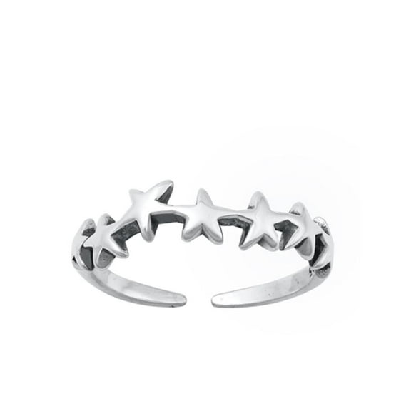 Sterling Silver Oxidized Stars Toe Midi Adjustable Ring .925 Band Jewelry Female Unisex