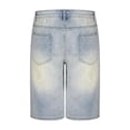 thumbnail image 4 of RYDCOT Men Washed Baggy Jorts Y2k Streetwear Loose Fit Hip Hop Skateboard Straight Leg Denim Shorts Light Blue, 4 of 7