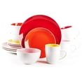 thumbnail image 2 of Stoneware Coupe Shape Dinnerware Set, Outside White + Inside (16pc Set, Very Rose), 2 of 8
