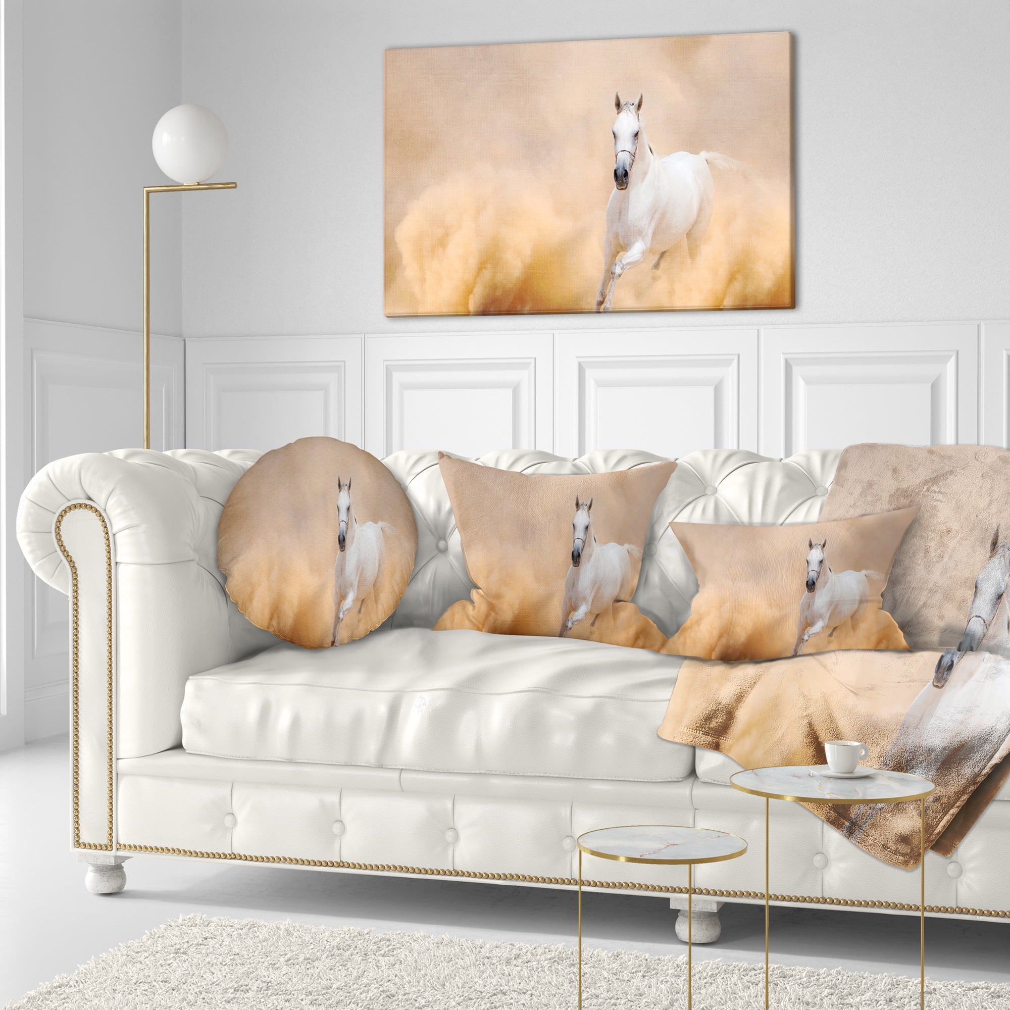 Designart Arabian Horse in Desert Storm - Photography Throw Pillow - 12x20