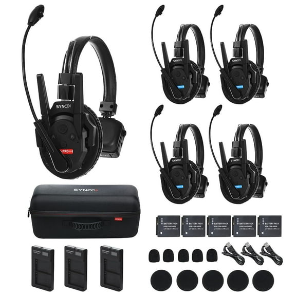 SYNCO XTALK XPro5 X5 Xpro Wireless Intercom Headset System 2.4 GHz 500M/1640FT Full Duplex for 5 Person Communication with Noise Cancerllation for Live Show Stage Performance Movie Shoot