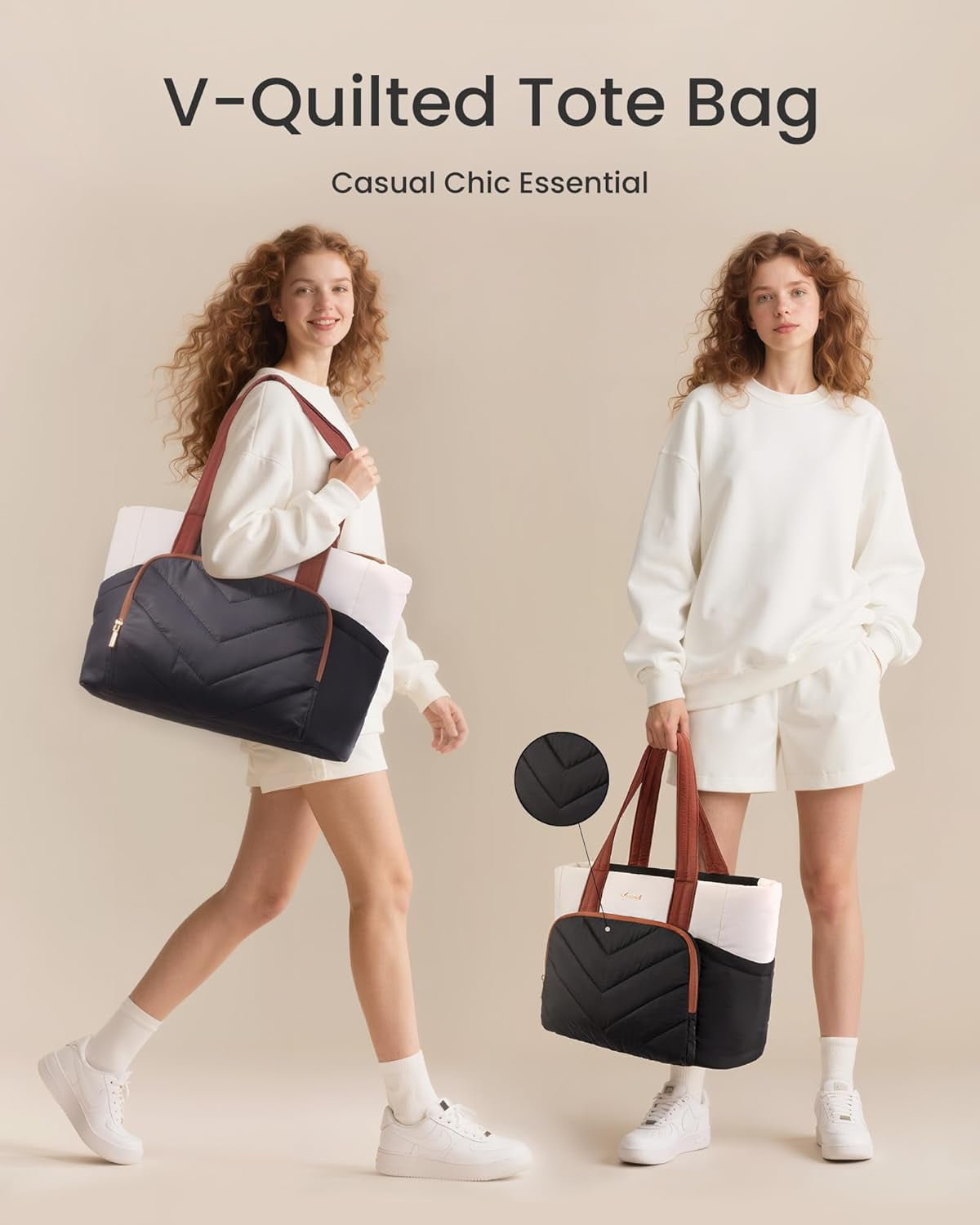 LOVEVOOK Tote Bag for Women, V-Quilted Puffer Tote Bag with Zipper, Large Puffy Shoulder Purse for Work Travel Nurse Teacher