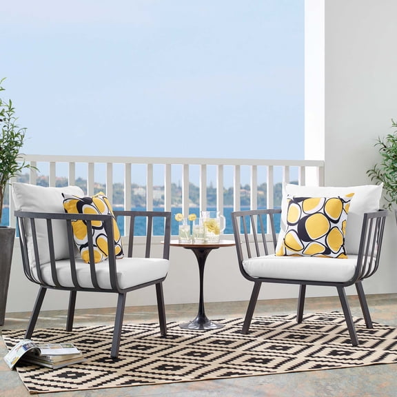 Modway Riverside Outdoor Patio Aluminum Armchair Set of 2 in Gray White
