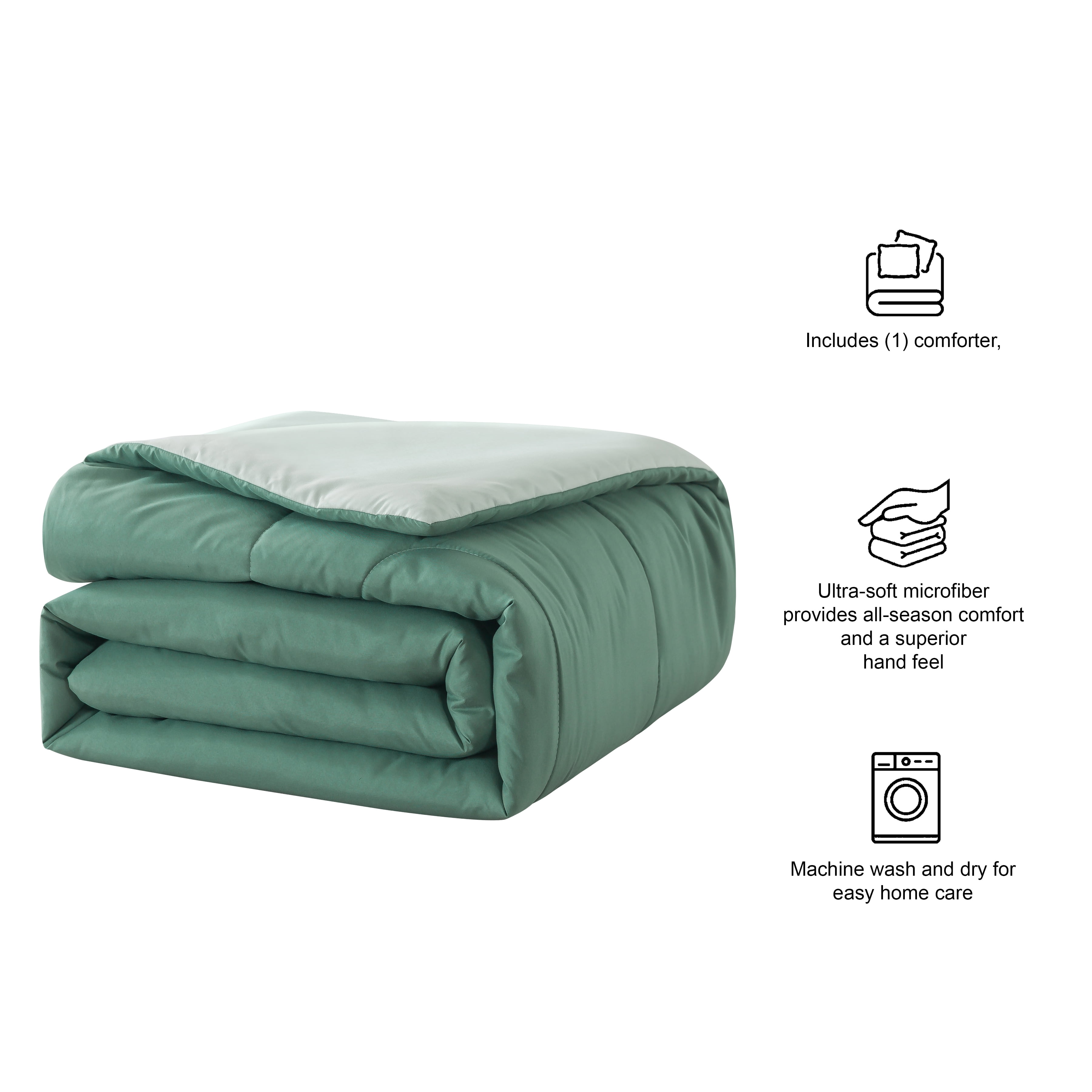 Mainstays Reversible Microfiber Comforter, Sage Green, Full/Queen, Adult, Unisex