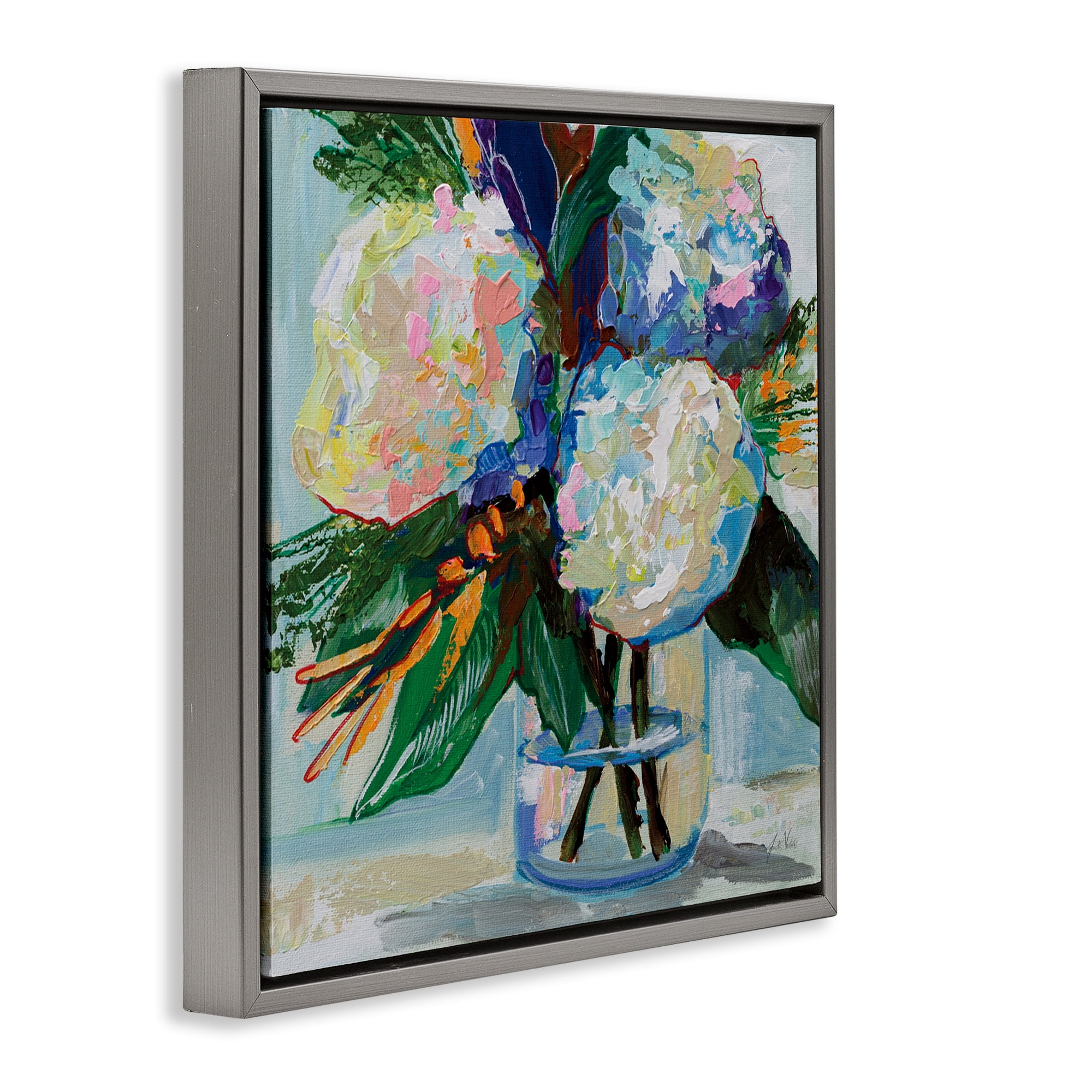 Stupell Industries Bold Summer Blooms Plants & Flowers Painting Gray Floater Framed Canvas Art Print Wall Art, 25 x 25