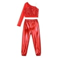 thumbnail image 3 of Alvivi Kids Girls Hip Hop Street Dance Costume One Shoulder Sequin Crop Top with Pants Set Red 8, 3 of 7