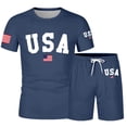 thumbnail image 4 of Men 2 Piece Outfits Summer Short Sleeve USA Print T-Shirt and Shorts Loose Fit Comfortable Loungewear Sleepwear, 4 of 4