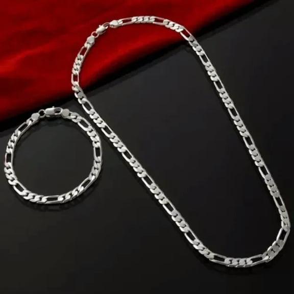 EOEMY 925 Sterling Silver 4mm Chain Set Bracelet & Necklace Jewelry For Men And Women-75Cm &Amp; 20Cm