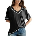 thumbnail image 1 of Jamicy Hauts à Manches Courtes pour Femmes Tenues de Printemps T-Shirts à Manches Courtes Col en V Contrasté, 1 of 7