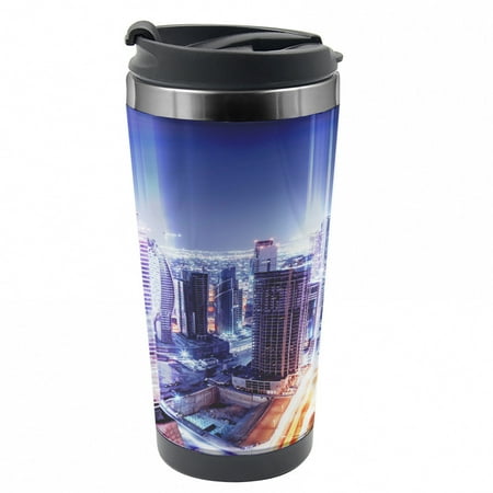 

City Travel Mug Dubai Downtown Modern UAE Steel Thermal Cup 16 oz by Ambesonne