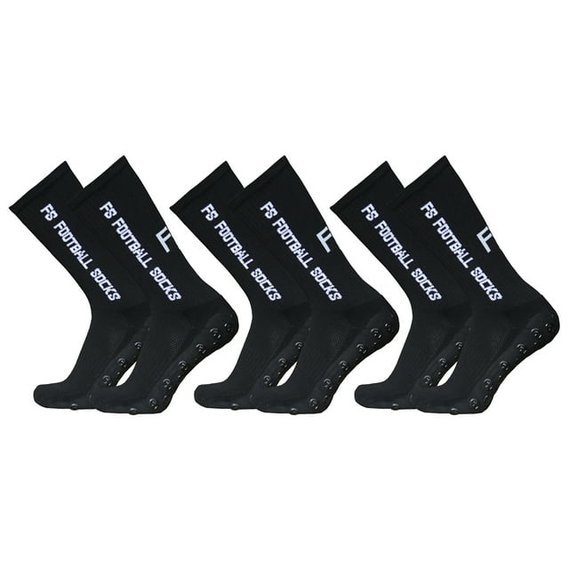 TFixol 3-Pack Grip Football Socks in Black, Size 39-46, Polyester Blend, Multi-Color Options, Compact Packaging