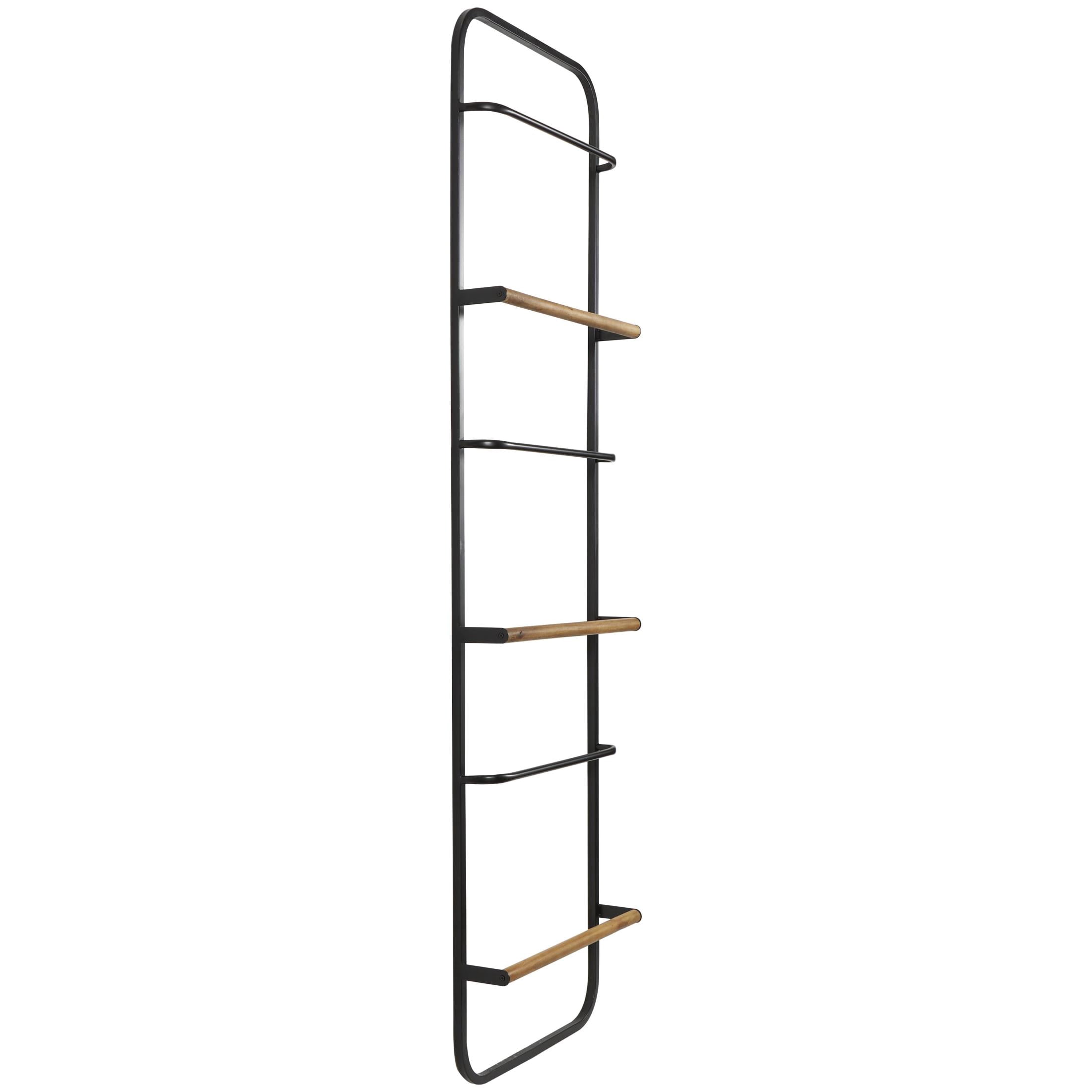 DecMode 19" x 70" Black Metal 6 Rung Ladder with Brown Wood Accents, 1-Piece