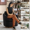 thumbnail image 3 of BISHE Swivel Accent Chair, Oversized 360° Barrel Armchair with Round Wood Base, Comfy Upholstered Lounge Chair for Living Room or Bedroom, Black-Boucle, 3 of 7