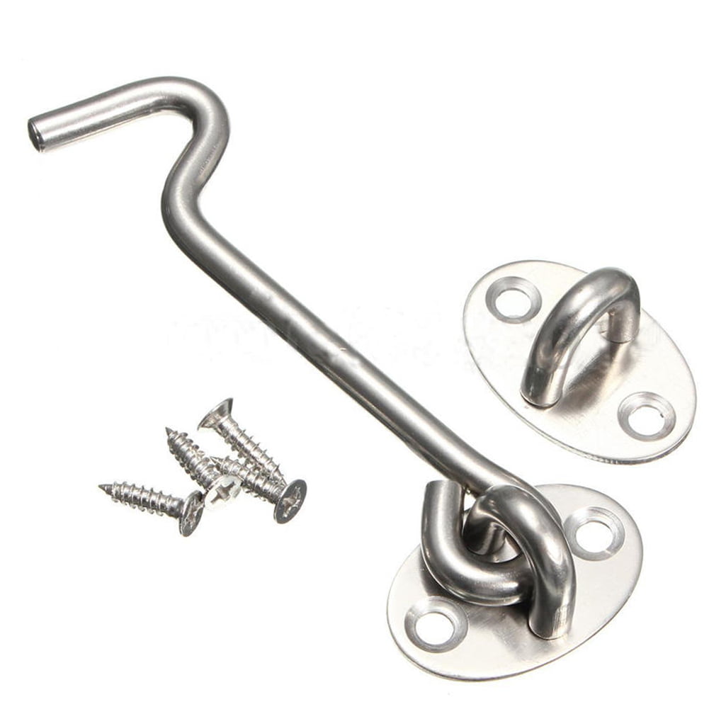 Cabin Hook And Eye Silent 3 " Shed Gate Door Latch Chrome & Screws Pack Of 2 