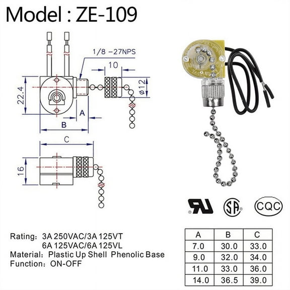 Ceiling Fan Light Switch Ear ZE-109 Two-Wire Light Switch with Pull Cords for Ceiling Light Fans Lamps 2Pcs Silver