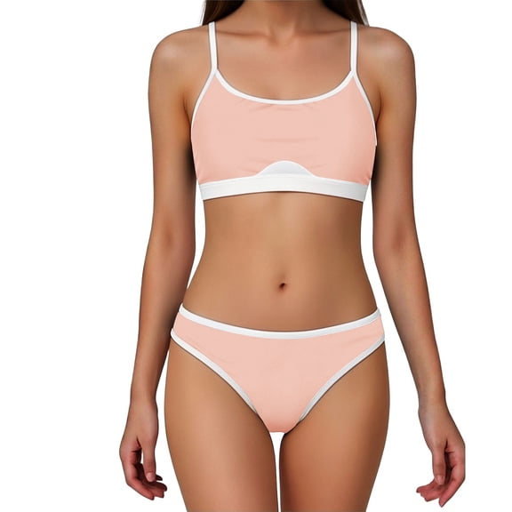 Xdegoge Bikini Sets for Women Scoop Neck Two Piece Bathing Suits Smooth Color Block Athletic Sporty Flattering Summer Vacation Swimming Suits Swimwear