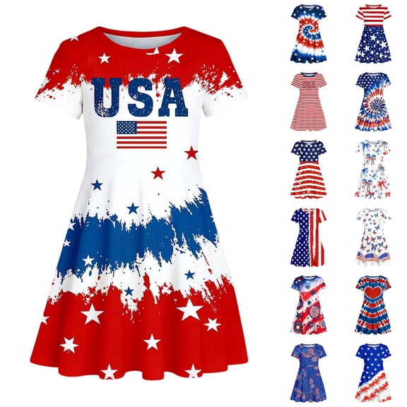 Tisuna 250Th Anniversary USA Dresses For Girls Short Sleeve American Flag Patriotic Dress Stylish Fit Teen Kids 4Th Of July Dress Red Size 8-9 Years